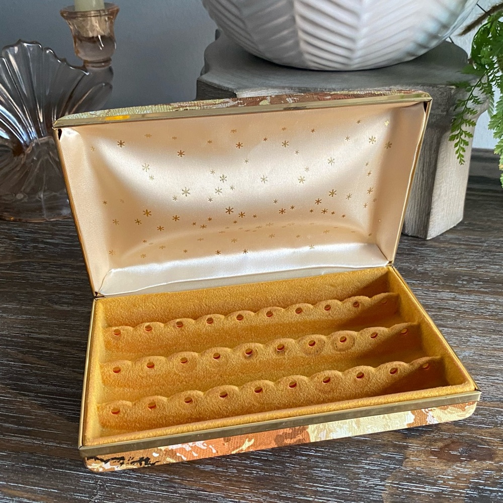 Vtg Mele Earring Jewelry Organizer Satin Lined Gold Trimmed Case 1950s 60s